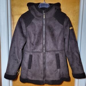 KOOLABURRA By UGG Chocolate Brown Suede And Sherpa-Lined Winter Jacket With Hood